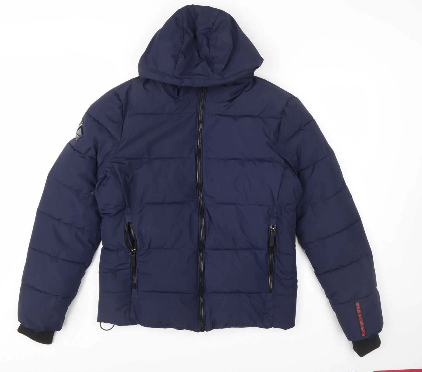 Superdry Men's Blue Hooded Puffer Jacket Size M Winter Zip Coat
