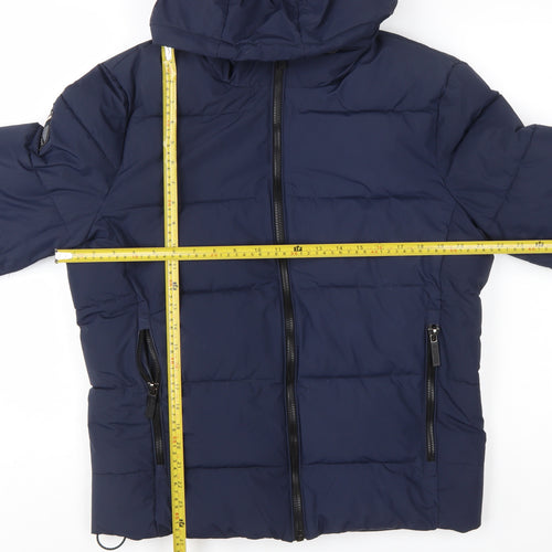 Superdry Men's Blue Hooded Puffer Jacket Size M Winter Zip Coat