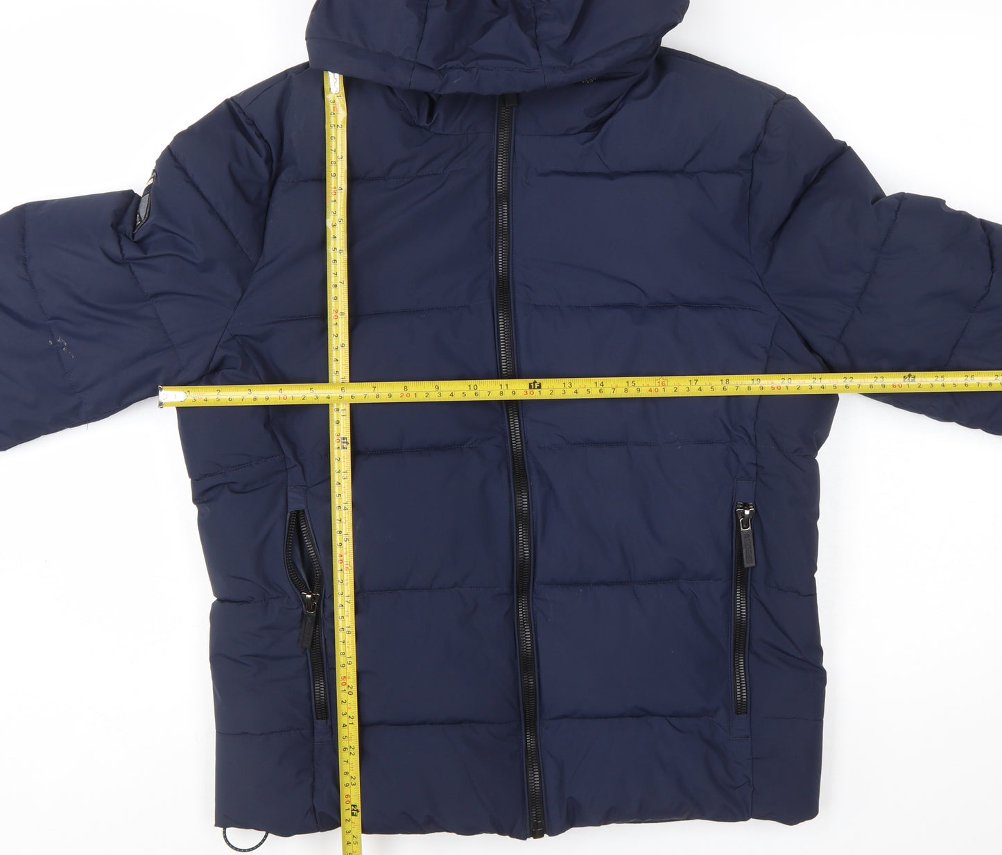 Superdry Men's Blue Hooded Puffer Jacket Size M Winter Zip Coat