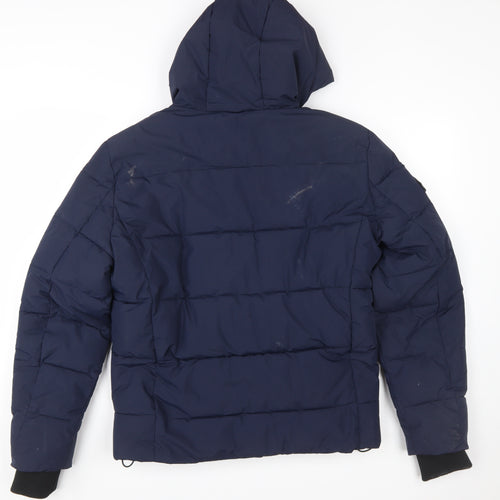 Superdry Men's Blue Hooded Puffer Jacket Size M Winter Zip Coat