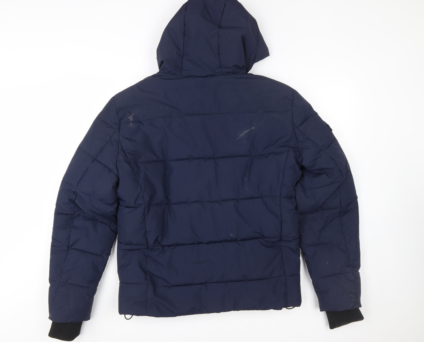 Superdry Men's Blue Hooded Puffer Jacket Size M Winter Zip Coat