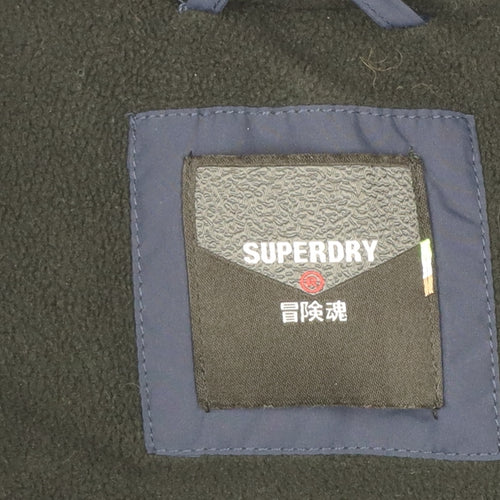 Superdry Men's Blue Hooded Puffer Jacket Size M Winter Zip Coat
