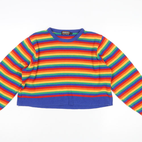 Run & Fly Women's Multicoloured Rainbow Stripe Knit Jumper L