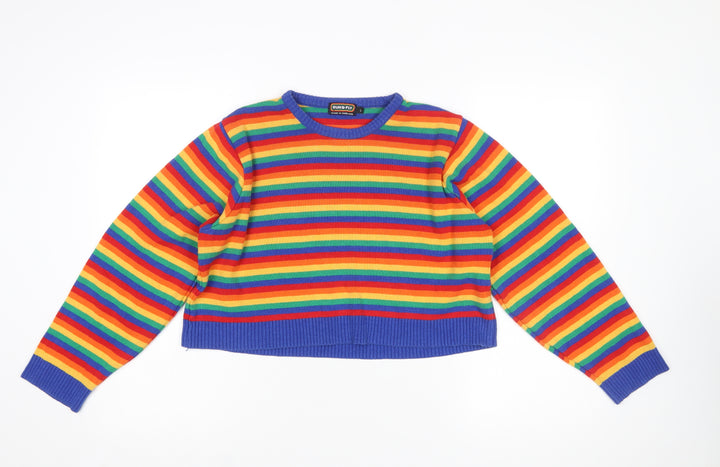 Run & Fly Women's Multicoloured Rainbow Stripe Knit Jumper L