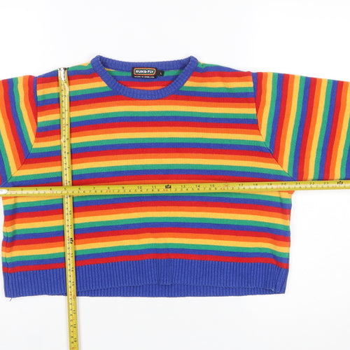 Run & Fly Women's Multicoloured Rainbow Stripe Knit Jumper L