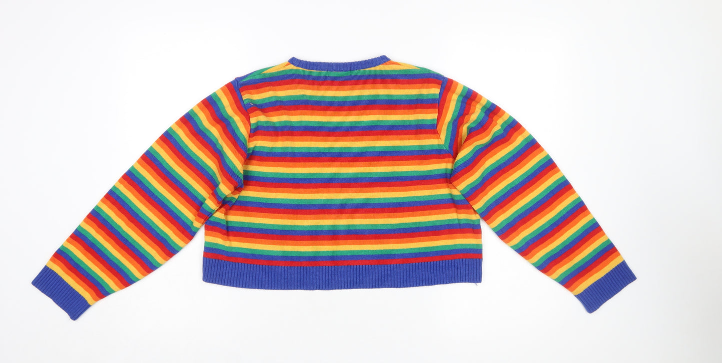 Run & Fly Women's Multicoloured Rainbow Stripe Knit Jumper L