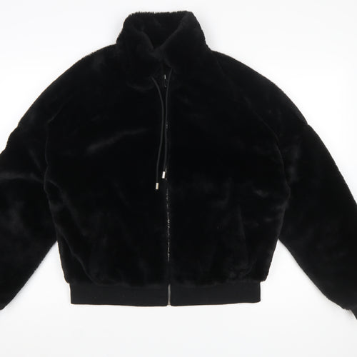 Missguided Women Black Faux Fur Bomber Jacket UK 12 Tall