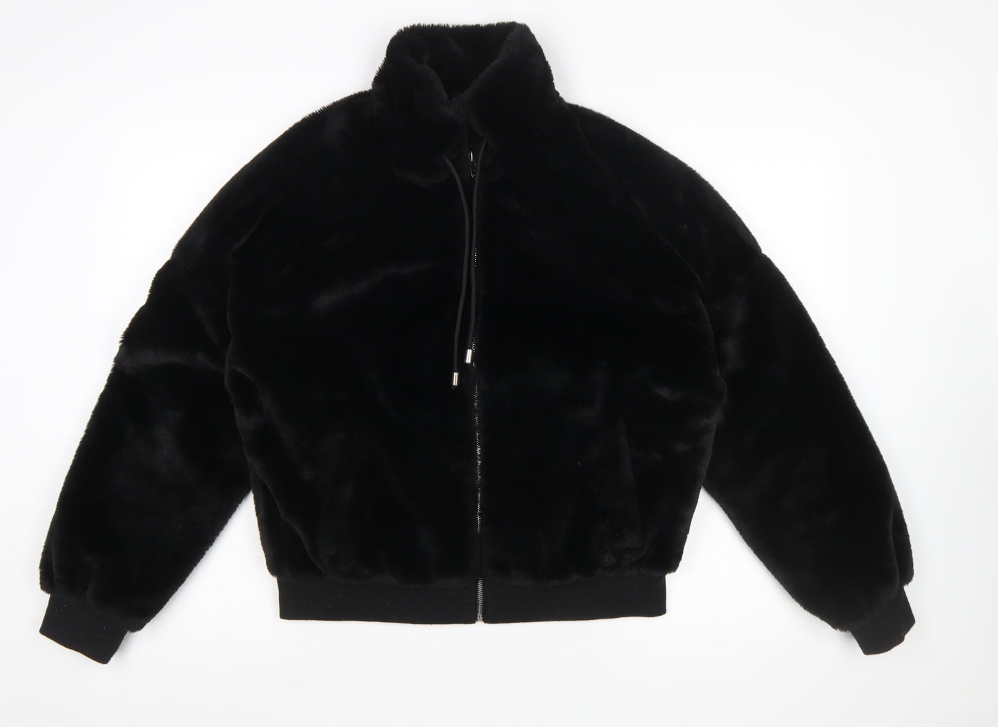 Missguided Women Black Faux Fur Bomber Jacket UK 12 Tall