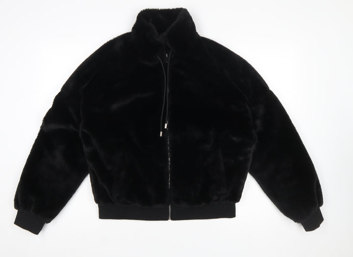 Missguided Women Black Faux Fur Bomber Jacket UK 12 Tall
