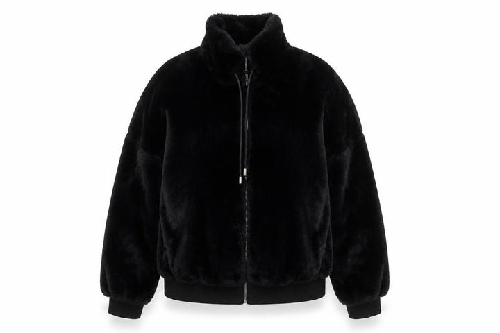 Missguided Women Black Faux Fur Bomber Jacket UK 12 Tall