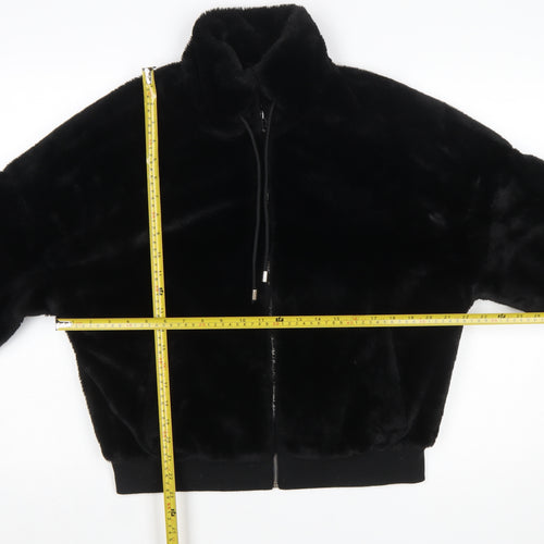 Missguided Women Black Faux Fur Bomber Jacket UK 12 Tall