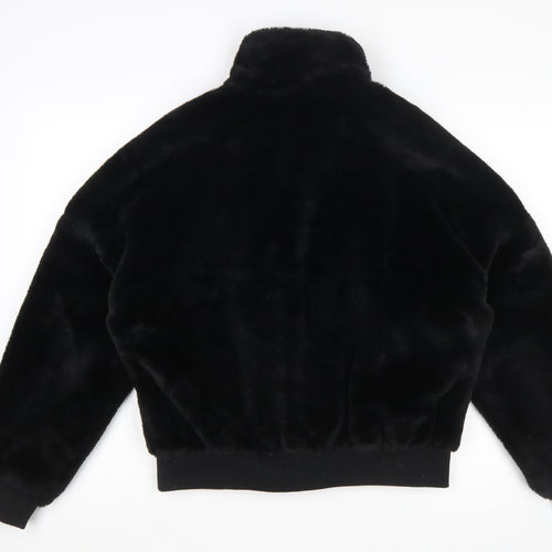 Missguided Women Black Faux Fur Bomber Jacket UK 12 Tall