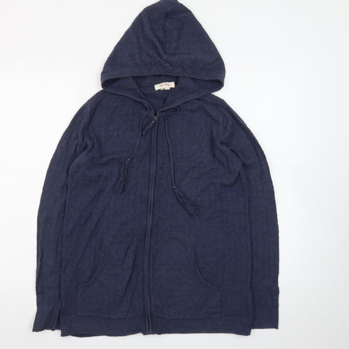 Fat Face Women's Blue Hooded Full Zip Cotton Wool Knit Jumper Size 12