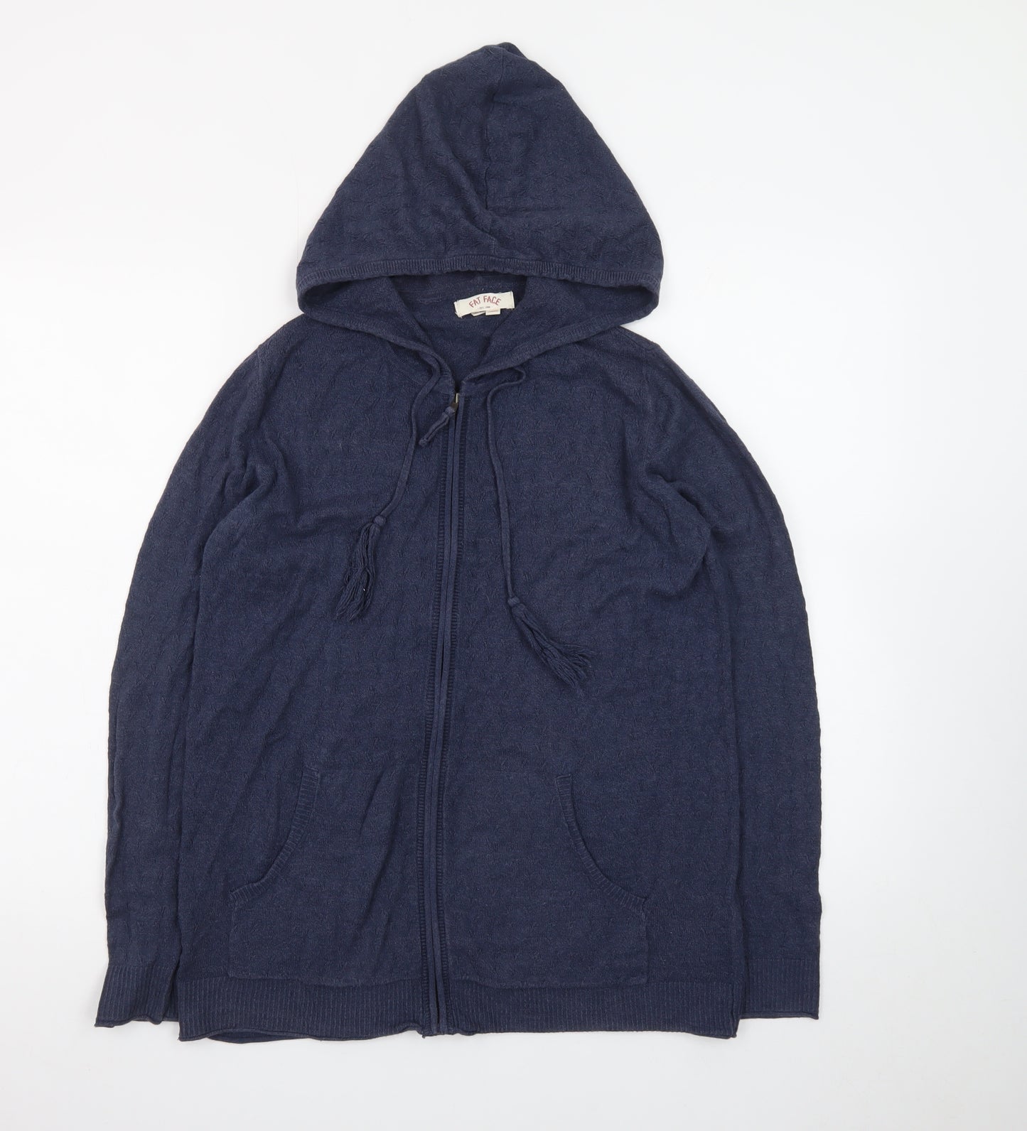 Fat Face Women's Blue Hooded Full Zip Cotton Wool Knit Jumper Size 12