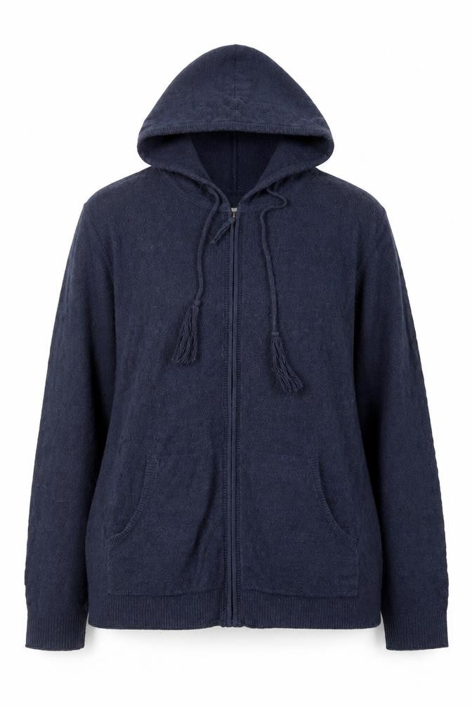 FatFace Women's Blue Hooded Full Zip Cotton Wool Knit Jumper Size 12
