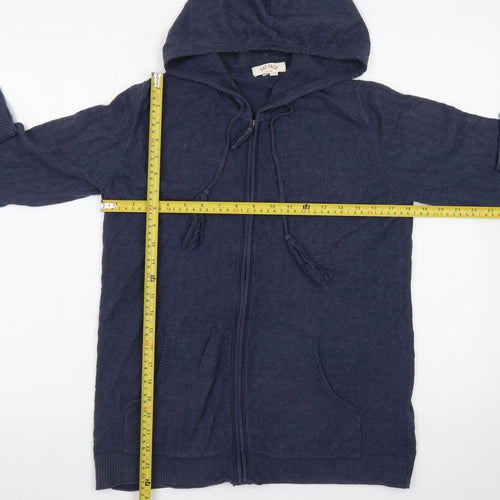 Fat Face Women's Blue Hooded Full Zip Cotton Wool Knit Jumper Size 12