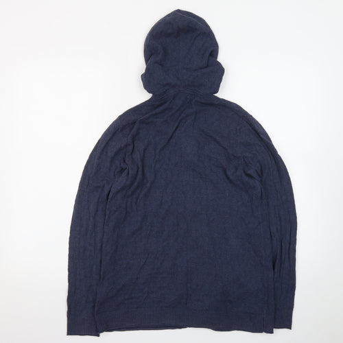 Fat Face Women's Blue Hooded Full Zip Cotton Wool Knit Jumper Size 12