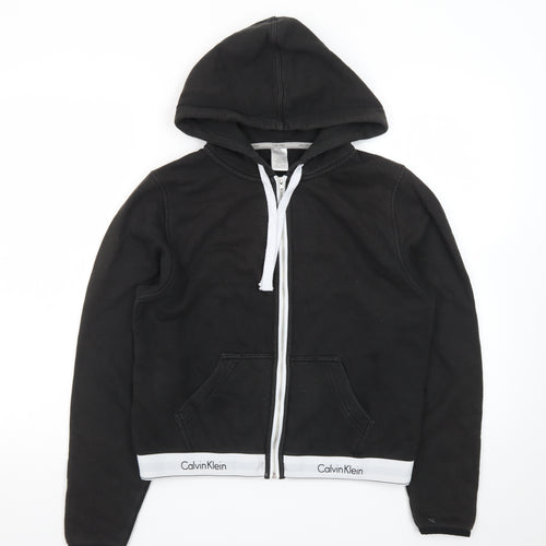 Calvin Klein Women's Black Hooded Sleepwear Zip Top M
