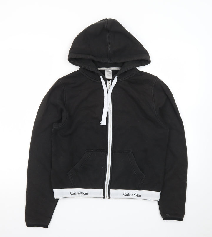 Calvin Klein Women's Black Hooded Sleepwear Zip Top M