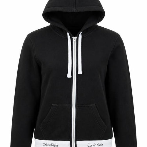 Calvin Klein Women's Black Hooded Sleepwear Zip Top M