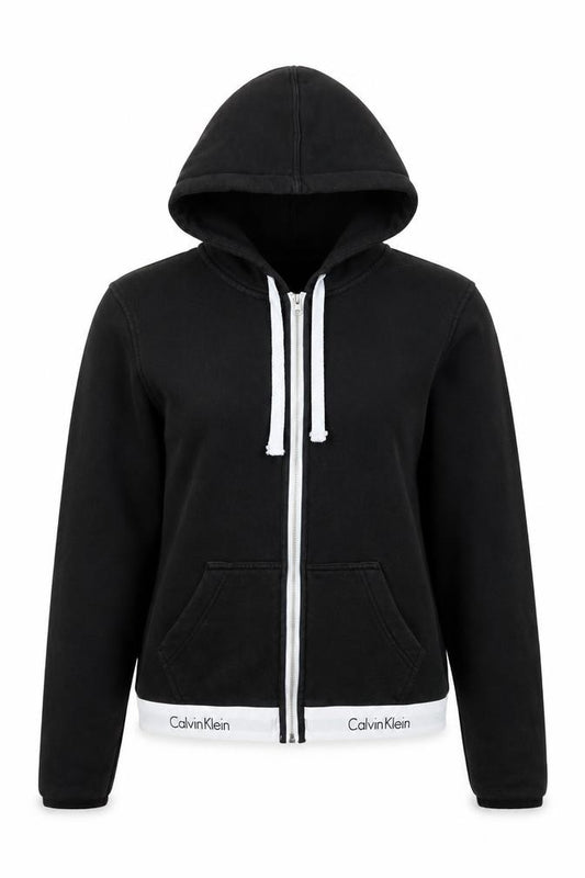 Calvin Klein Women's Black Hooded Sleepwear Zip Top M