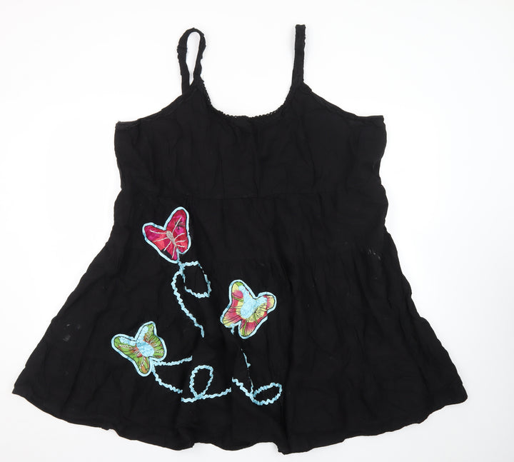 Joe Browns Womens Black Summer Slip Dress Size 26 Butterfly Embroidered