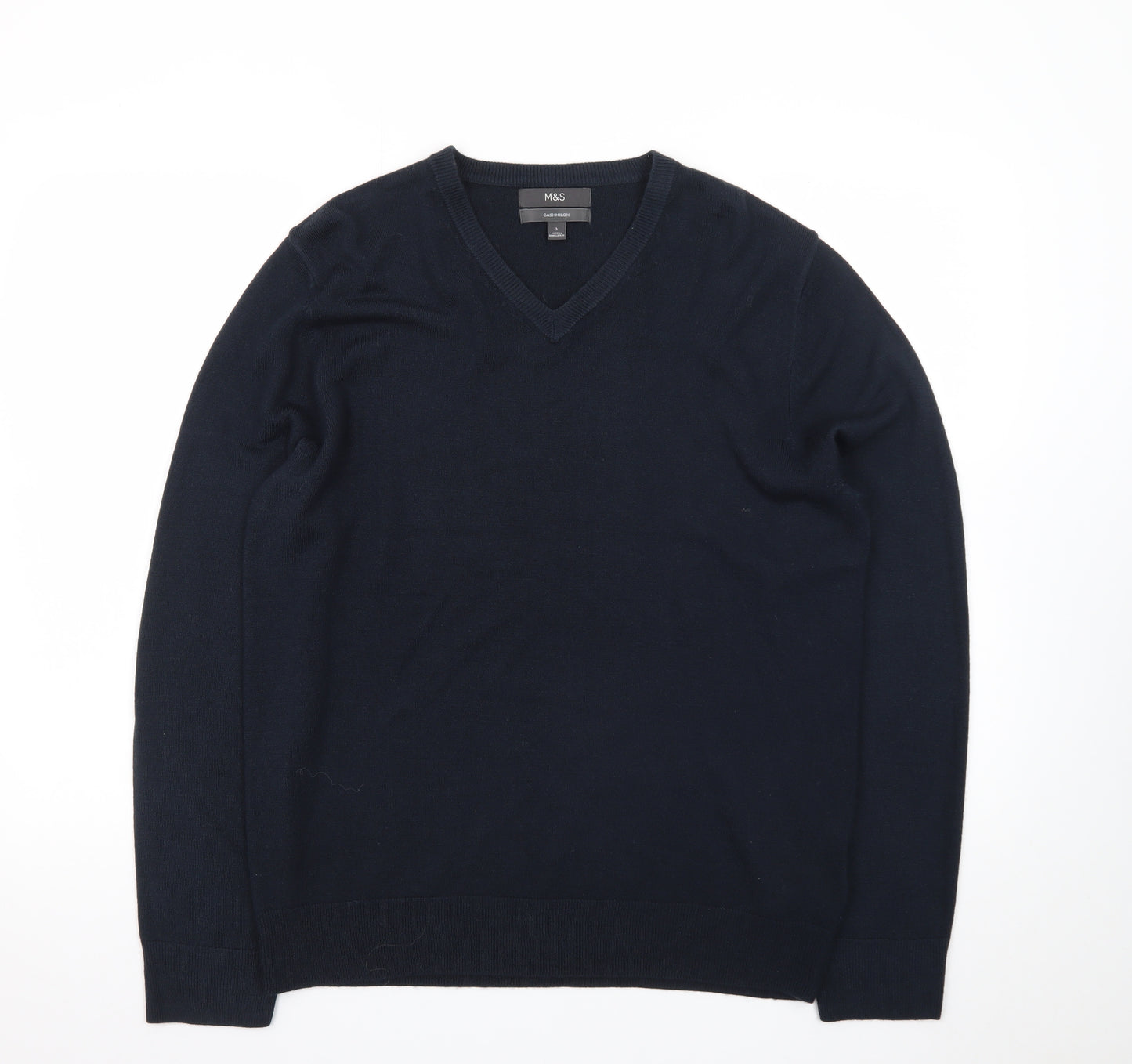 Marks and Spencer Men's Blue V-Neck Acrylic Jumper Size L