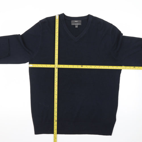 Marks and Spencer Men's Blue V-Neck Acrylic Jumper Size L