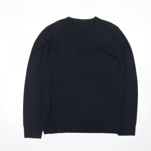 Marks and Spencer Men's Blue V-Neck Acrylic Jumper Size L