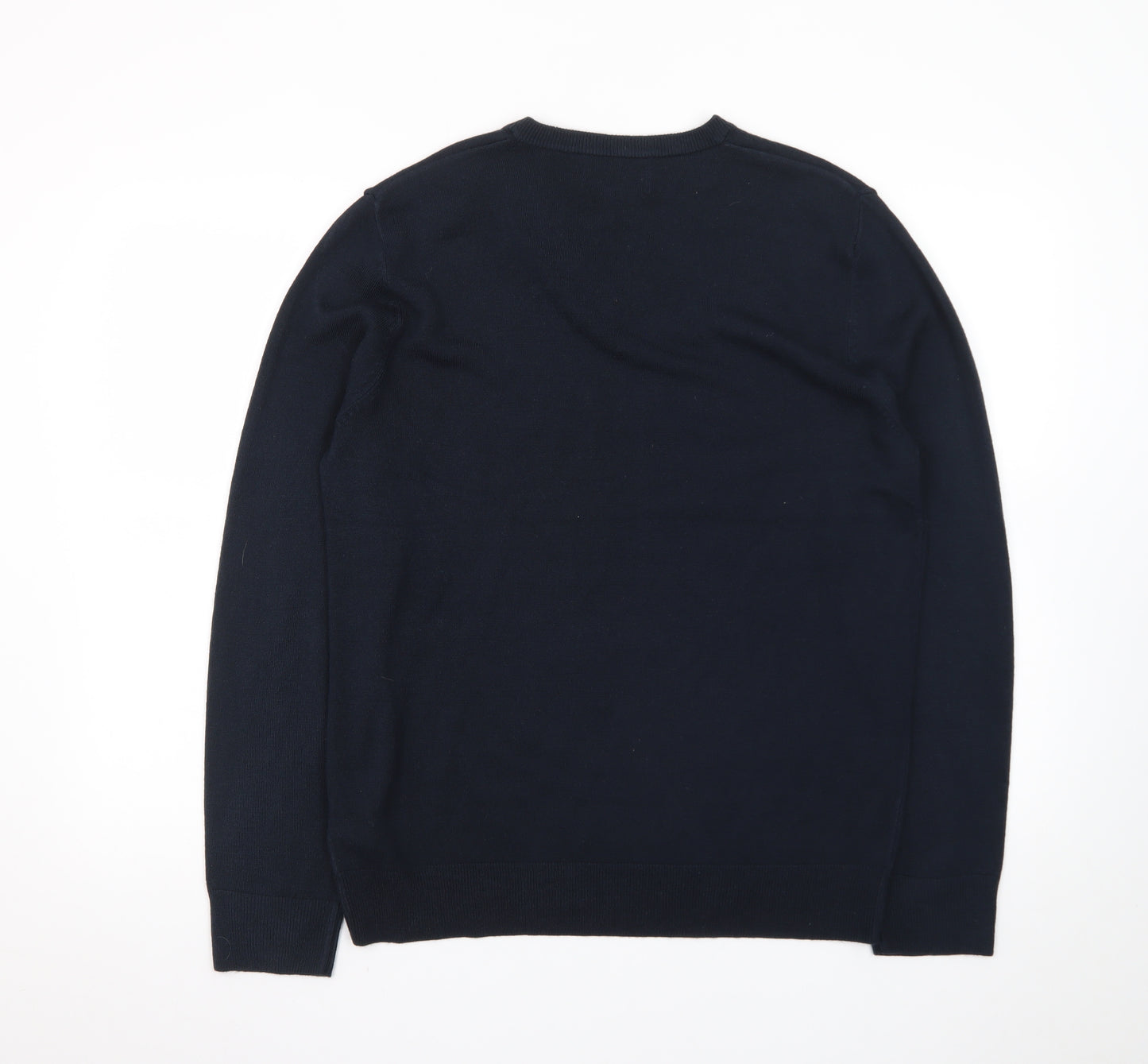 Marks and Spencer Men's Blue V-Neck Acrylic Jumper Size L