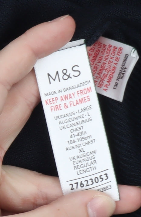 Marks and Spencer Men's Blue V-Neck Acrylic Jumper Size L