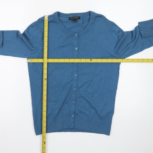 Banana Republic Women Blue Cotton Blend Cardigan Jumper Size S