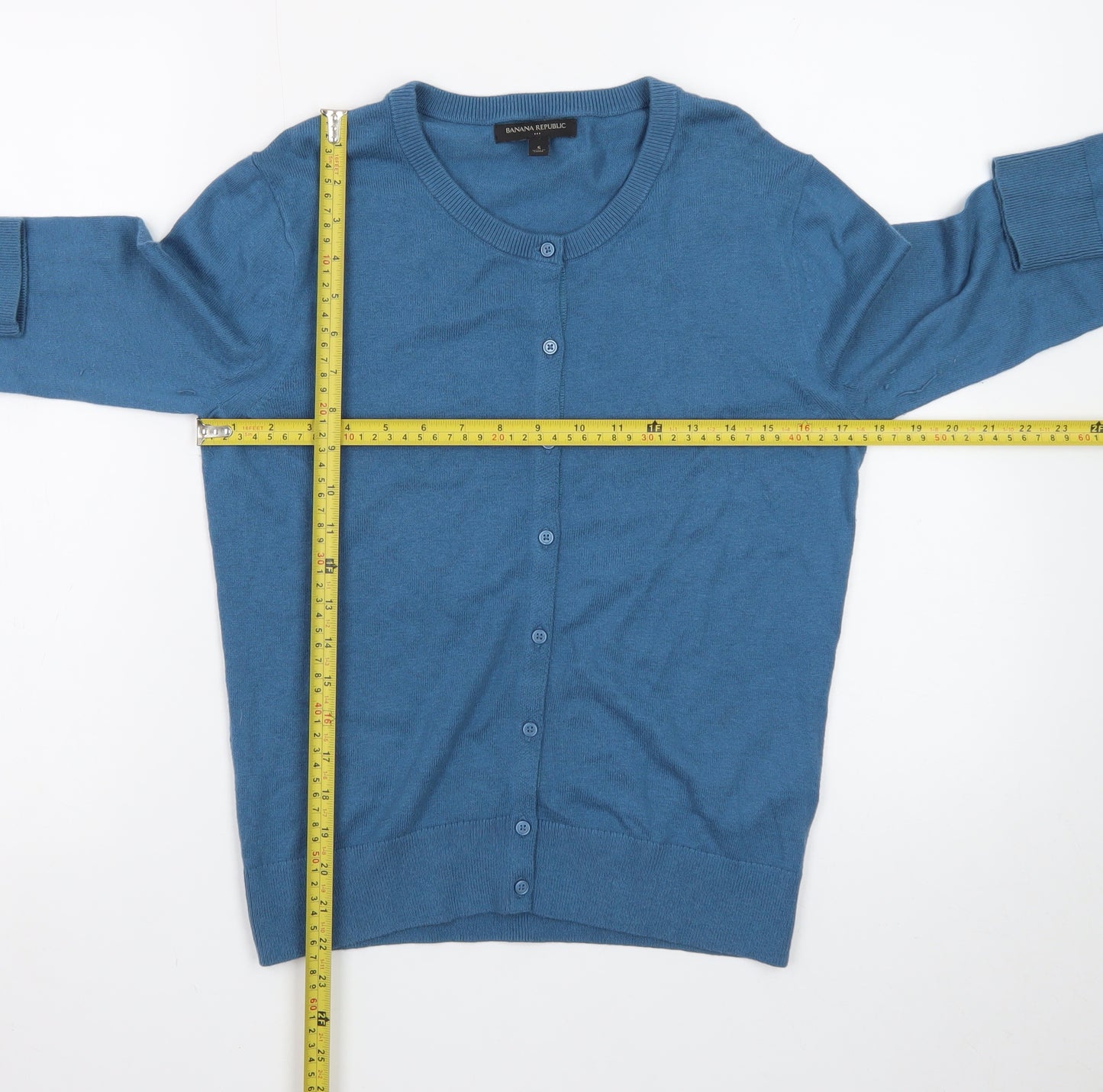 Banana Republic Women Blue Cotton Blend Cardigan Jumper Size S