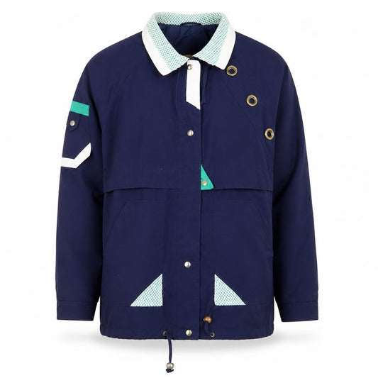 Front view of Current Seen Men's Blue Retro Anorak Jacket, size M, Mid-Length 80s Style
