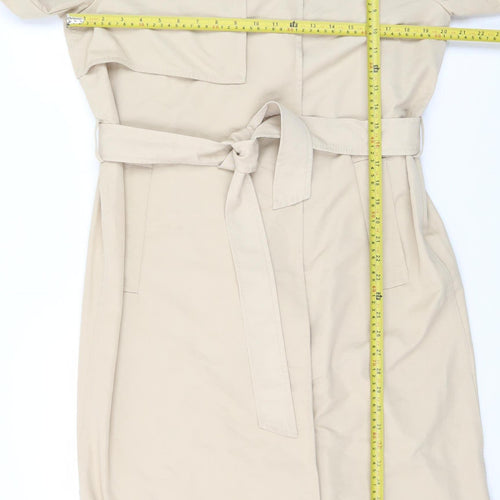 Mango Women’s Beige Cotton Long Trench Coat Size 10 Belted Classic