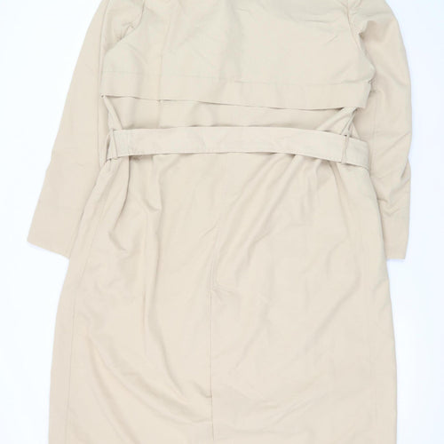 Mango Women’s Beige Cotton Long Trench Coat Size 10 Belted Classic