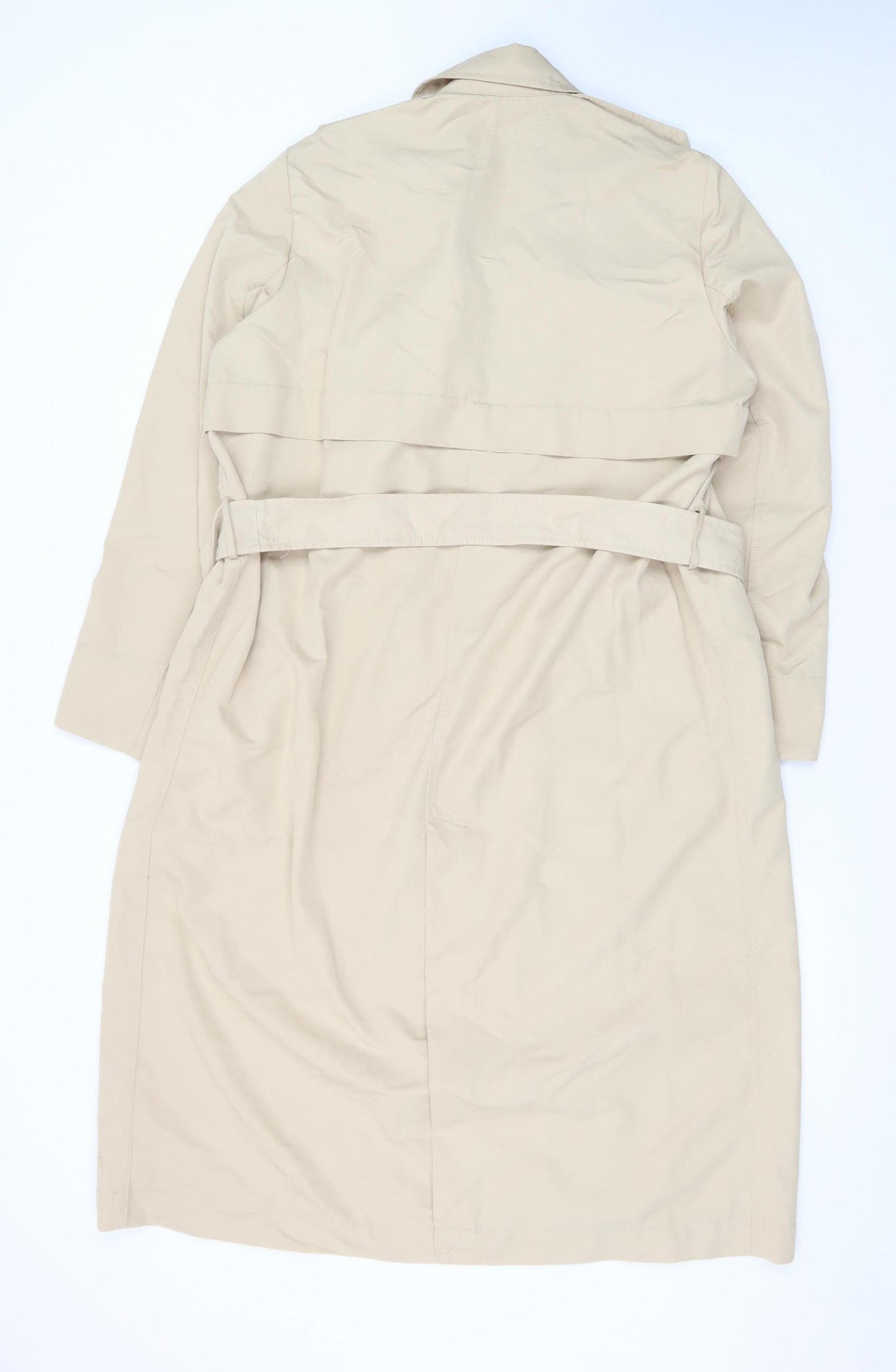 Mango Women’s Beige Cotton Long Trench Coat Size 10 Belted Classic