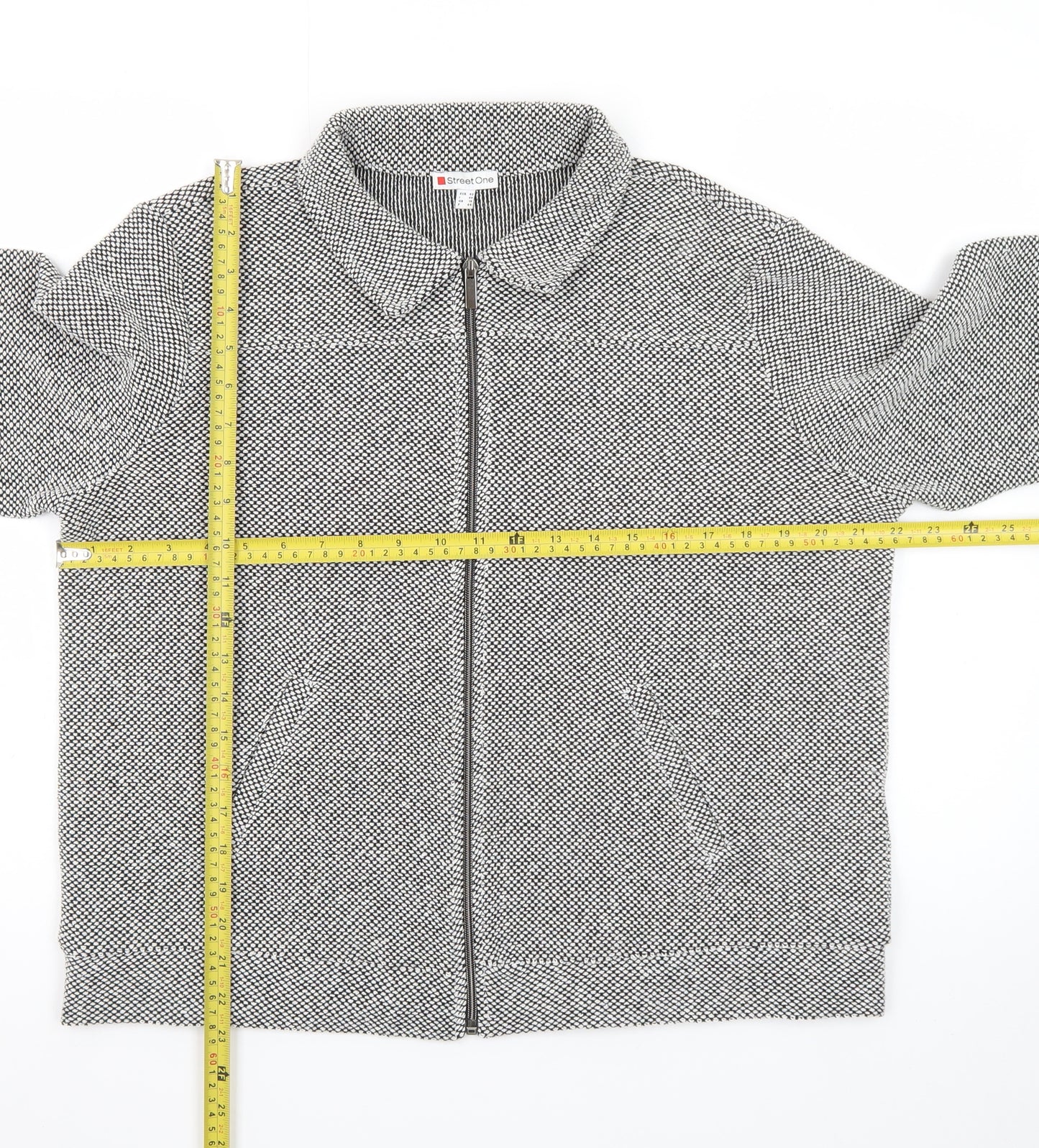 Street One Women's Grey Herringbone Zip Up Jacket Size 16
