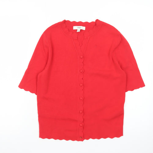 Marks and Spencer Women Red Small Scallop Edge Cardigan Knit Top