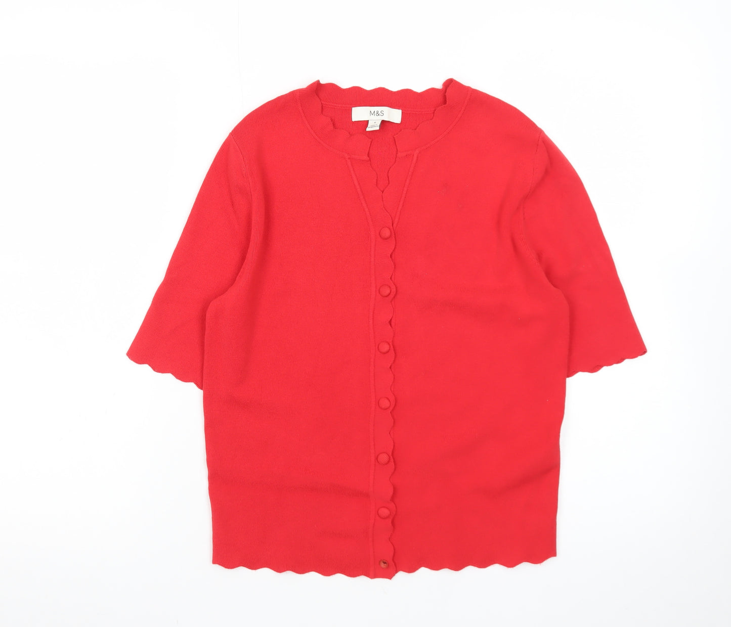 Marks and Spencer Women Red Small Scallop Edge Cardigan Knit Top