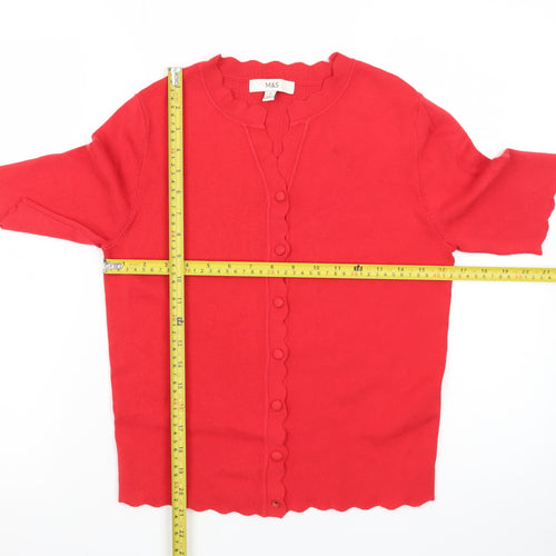 Marks and Spencer Women Red Small Scallop Edge Cardigan Knit Top
