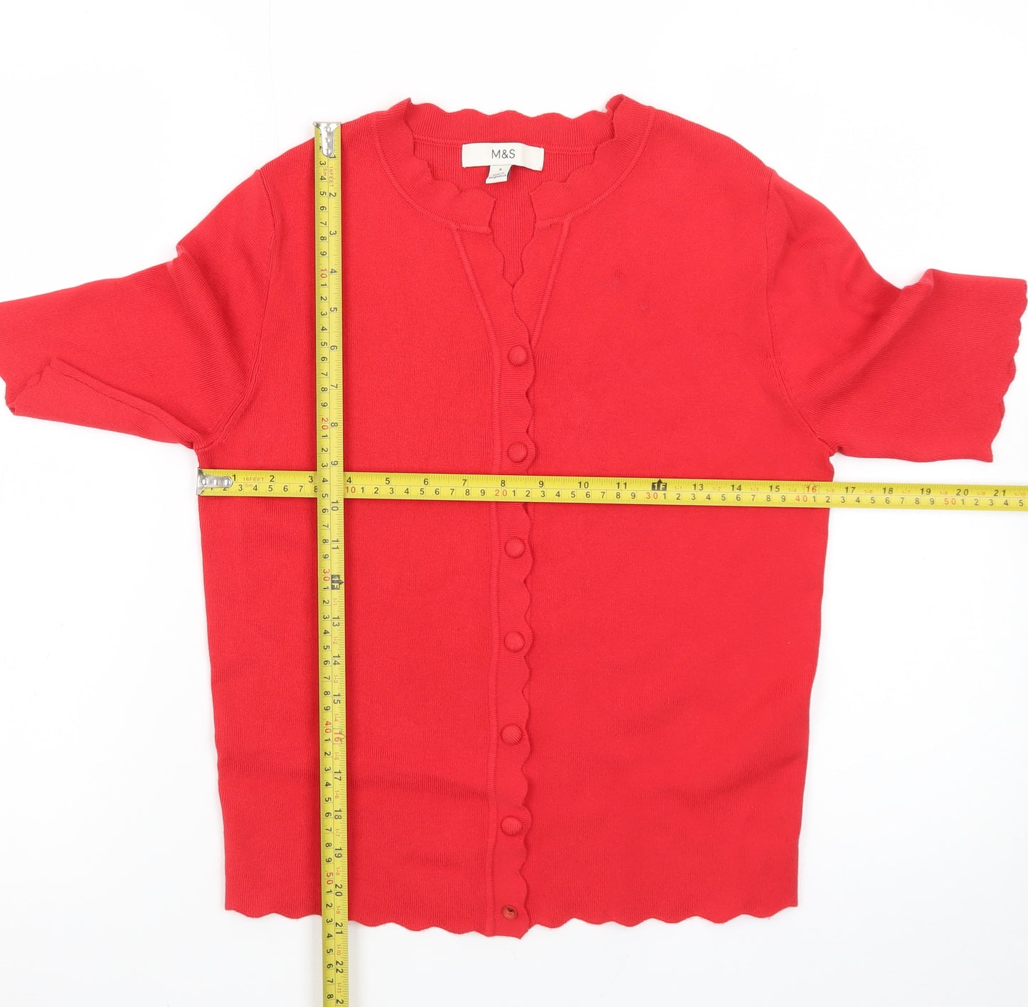 Marks and Spencer Women Red Small Scallop Edge Cardigan Knit Top