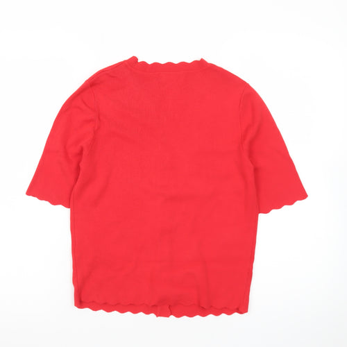 Marks and Spencer Women Red Small Scallop Edge Cardigan Knit Top