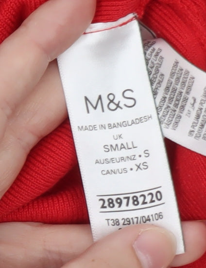 Marks and Spencer Women Red Small Scallop Edge Cardigan Knit Top