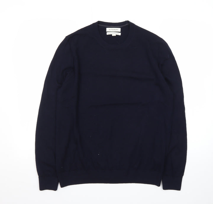 Marks and Spencer Men’s Blue Merino Wool Crew Neck Jumper L
