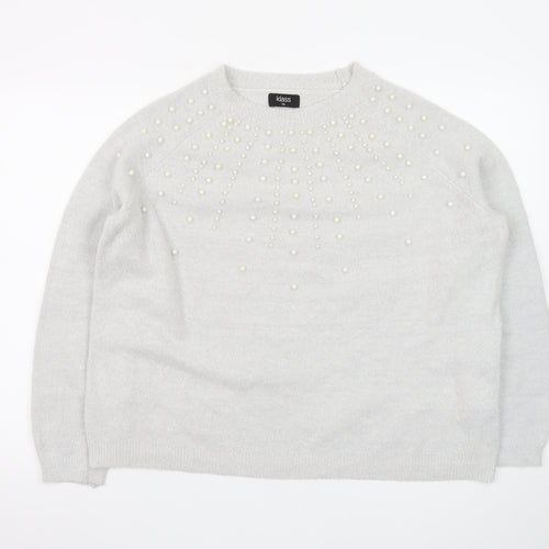 Klass Women’s Grey Beaded Crew Neck Pullover Jumper Size 2XL