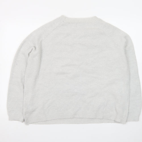 Klass Women’s Grey Beaded Crew Neck Pullover Jumper Size 2XL