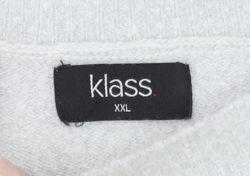 Klass Women’s Grey Beaded Crew Neck Pullover Jumper Size 2XL