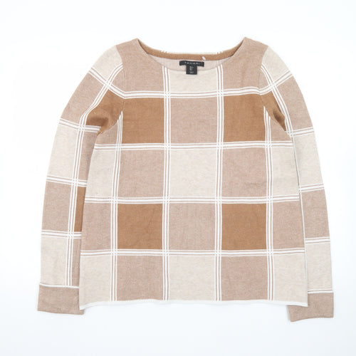 Tahari Women Beige Check Knit Pullover Jumper UK L