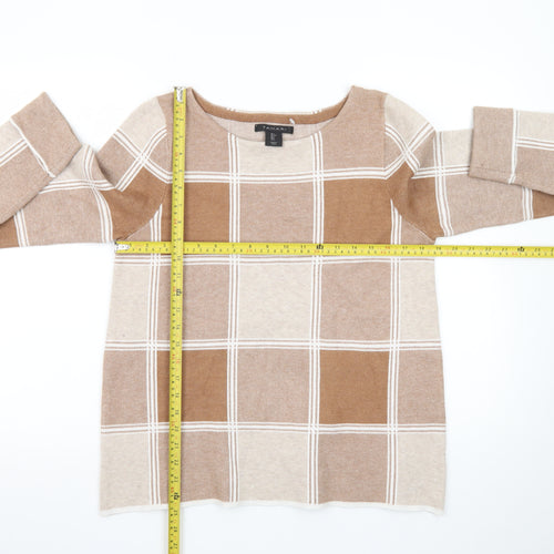 Tahari Women Beige Check Knit Pullover Jumper UK L